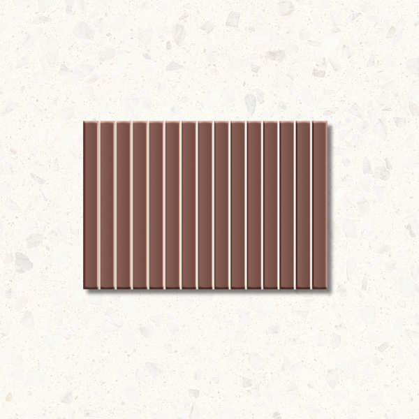 Rectangular mat with brown vertical stripes on a textured white background