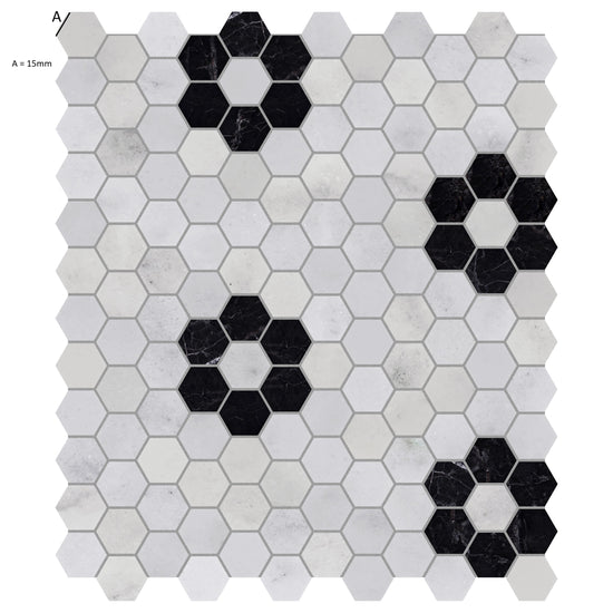 Carrara St Laurent Honed Mosaic Hexagon Flower