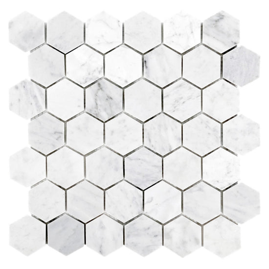 Carrara White Honed Marble Mosaic Hexagon