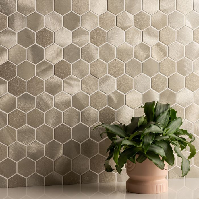 Mimas Gold Mixed Finish Hexagon Mosaic