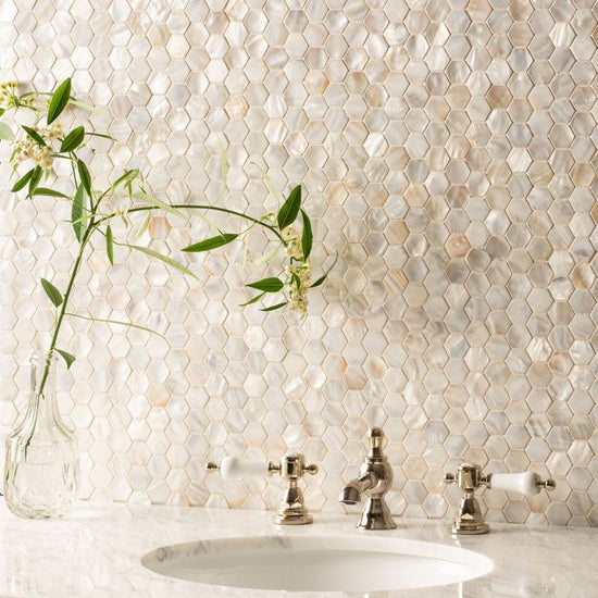 White Pearl Hexagon Shell Mosaic