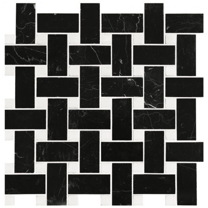 Basketweave (Black with White dot) Polished Marble Mosaic