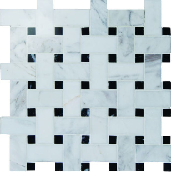 Basketweave (White with Black dot) Polished Marble Mosaic