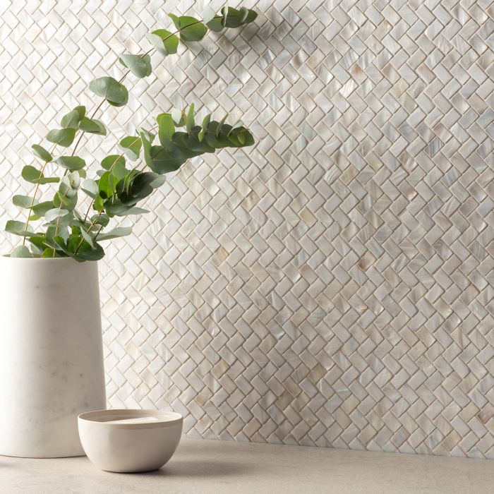 White Pearl Herringbone Shell Mosaic